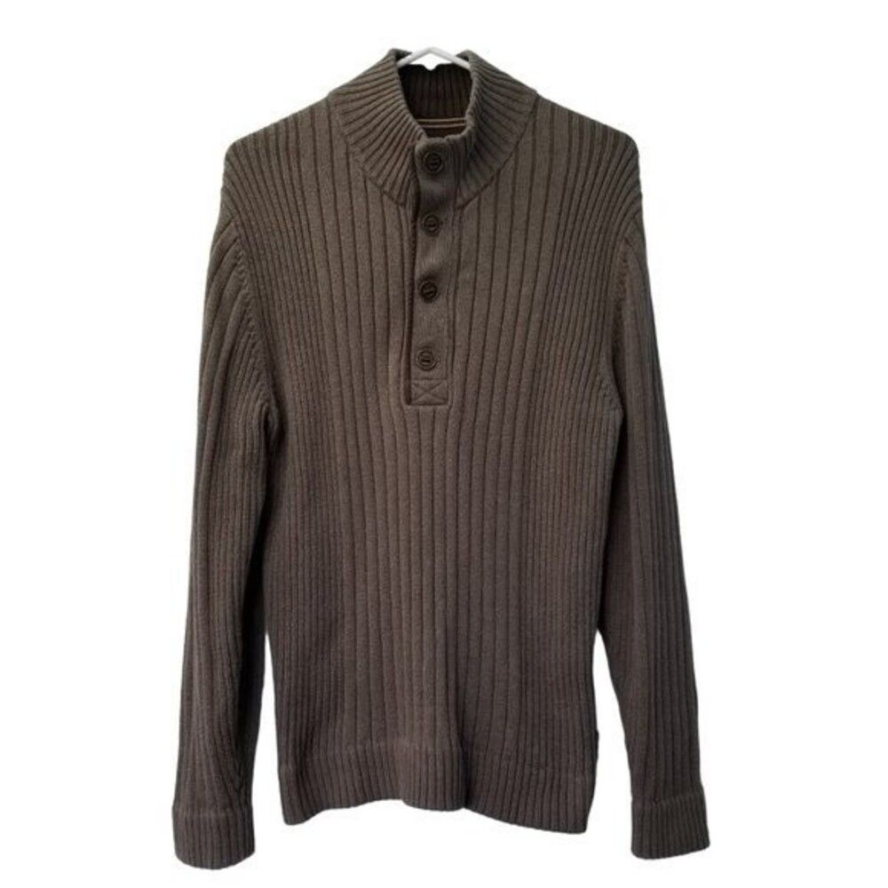 Eddie Bauer Sport Shop Ribbed Knit Sweater Brown Cotton M